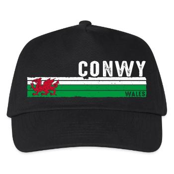 Entdecken Sie Conwy Wales Retro Design für die walisische Kultur - Kinder Basecap - Schwarz - Vorne