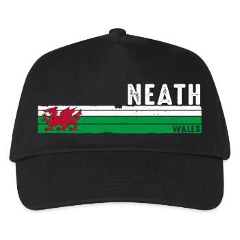 Neath: Umarmen Sie walisischen Charme mit Retro-Design - Kinder Basecap - Schwarz - Vorne