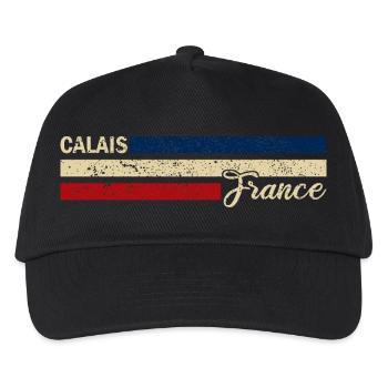 France - Calais - Frankreich - Flagge - Streifen - Kinder Basecap - Schwarz - Vorne