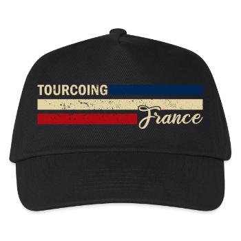 France - Tourcoing - Frankreich - Flagge - Streife - Kinder Basecap - Schwarz - Vorne