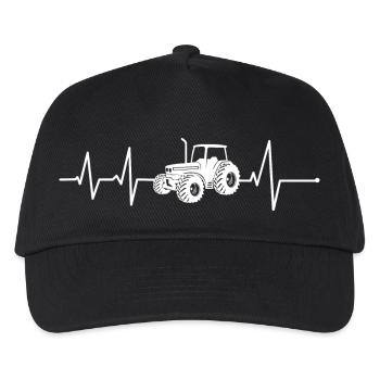 Traktor Herzschlag Landwirt Trecker Schlepper EKG - Kinder Basecap - Schwarz - Vorne