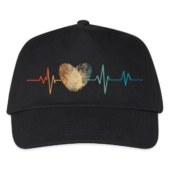Retro Heartbeat Fingerabdruck Herz - Kinder Basecap - Schwarz - Vorne