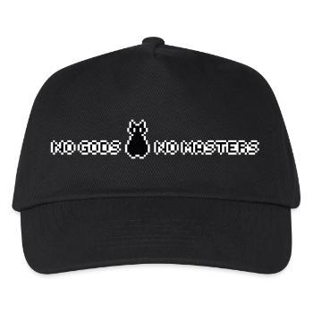Pixel Art Slogan NO GODS NO MASTERS with Cat - Kids’ Baseball Cap - black - Front