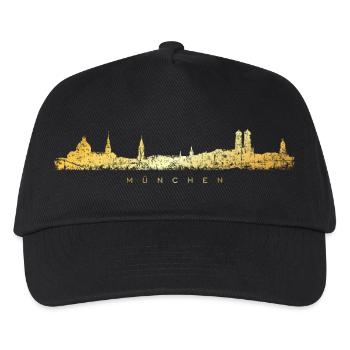 Münchener Skyline (Vintage/Goldgelb) München - Kinder Basecap - Schwarz - Vorne