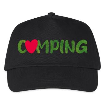 Camping Rasen Herz Caravan Van Life Wohnmobil Fan - Kinder Basecap - Schwarz - Vorne