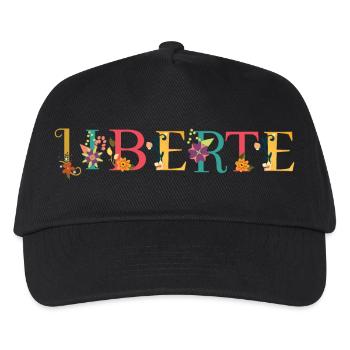 LIBERTE Nom Art avec des fleurs brodées - Casquette de baseball Enfant - noir - Devant