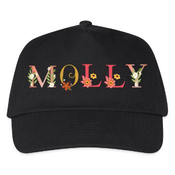 MOLLY Name mit Blumen geschmückt - Kinder Basecap - Schwarz - Vorne