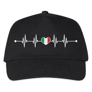 Italienische Flagge Heartbeat Design - Kinder Basecap - Schwarz - Vorne