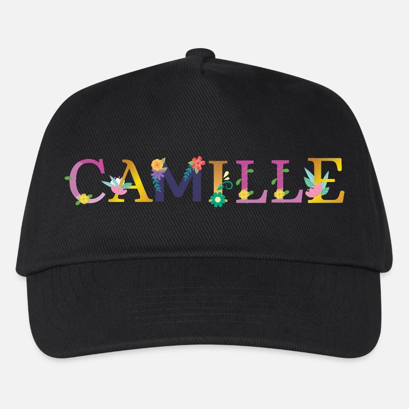 Nom CAMILLE Orné de Fleurs - Casquette de baseball Enfant - noir