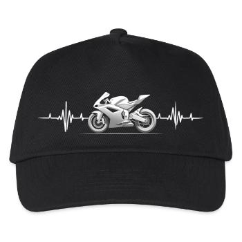 Motorcycle Heartbeat Biker ECG Heart Rate - Kids’ Baseball Cap - black - Front