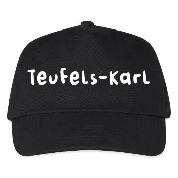 Teufels-Karl. Ein Teufelskerl. | Beste Wortspiele - Kinder Basecap - Schwarz - Vorne