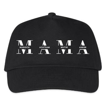 Horizontales MAMA Design in Weiß für dunkle Mode - Kinder Basecap - Schwarz - Vorne