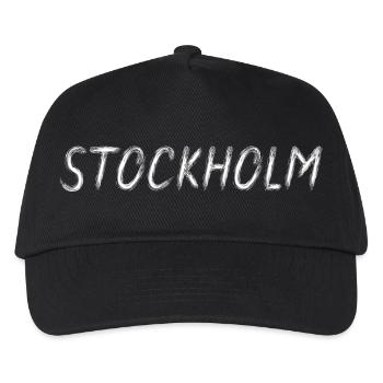 Stockholm, Schweden – Typografie Brush White - Kinder Basecap - Schwarz - Vorne