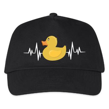 Humorvolle Gummiente mit Herzschlaglinie - Kinder Basecap - Schwarz - Vorne