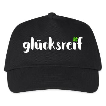 Glücksreif - Lebensglück Kleeblatt Glücksbringer - Kinder Basecap - Schwarz - Vorne