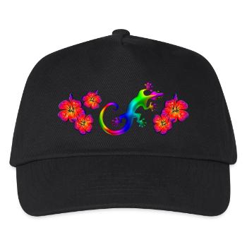 Gecko, Hibiskusblüte, Hibiskus Blüte Glücksbringer - Kinder Basecap - Schwarz - Vorne