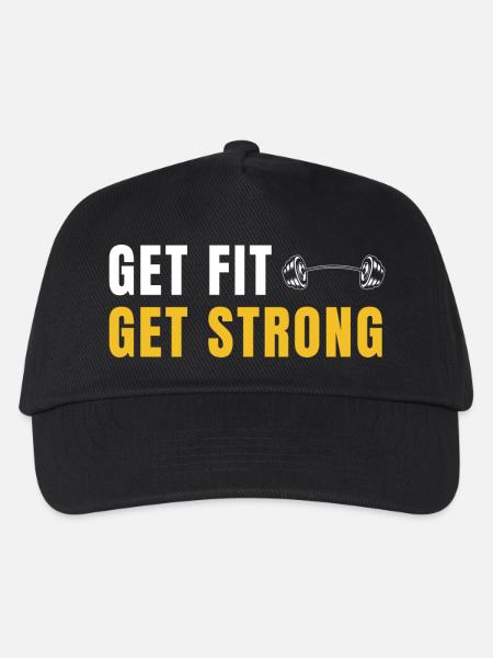 Get Fit Get Strong - Fitnessgeschenk mit Hanteln - Kinder Basecap - Schwarz