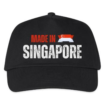 Hergestellt in Singapur, singapurischer Stolz - Kinder Basecap - Schwarz - Vorne