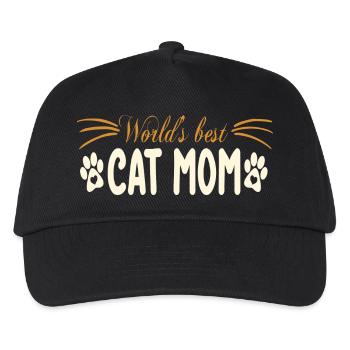 Kat Mom Design mit Pfotenabdruck - Kinder Basecap - Schwarz - Vorne