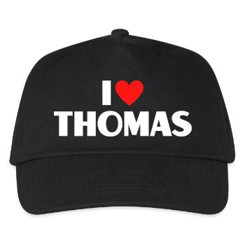 I love Thomas Rotes Herz Romantischer Name Fan - Kinder Basecap - Schwarz - Vorne