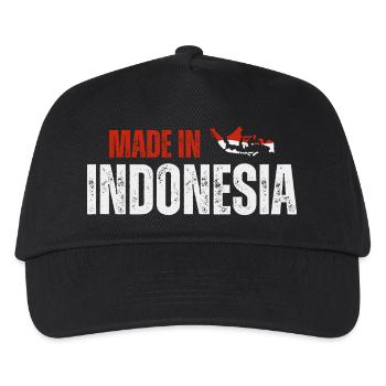 Hergestellt in Indonesien, indonesischer Stolz - Kinder Basecap - Schwarz - Vorne