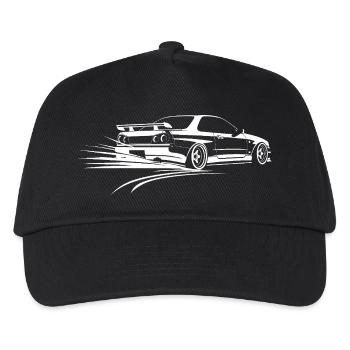 Stylized monochrome drift race car - Kids’ Baseball Cap - black - Front