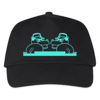 2 DJ Nilpferde Team Lustig Mischpult Freunde Party - Kinder Basecap - Schwarz - Vorne
