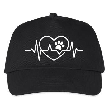 Herz mit Pfotenabdruck und EKG-Linien - Kinder Basecap - Schwarz - Vorne