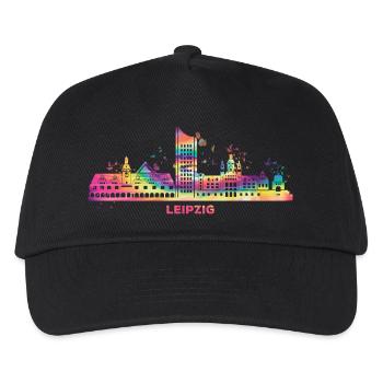 Leipziger Skyline Bunt Stadtbild Leipzig - Kinder Basecap - Schwarz - Vorne