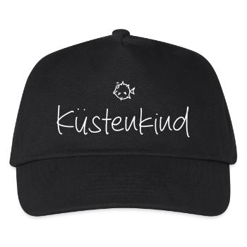 Küstenkind – Meer Kugelfisch - Kinder Basecap - Schwarz - Vorne