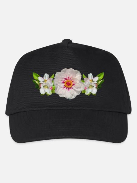 3 Blossoms Flowers Paeonie Rose Flower Band - Kids’ Baseball Cap - black