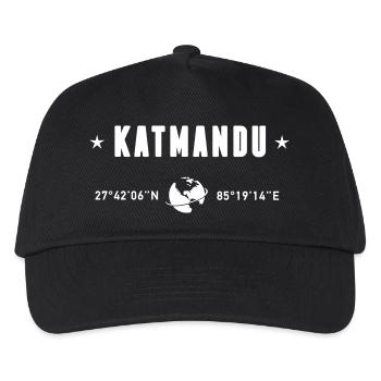 Kathmandu, Nepal, Koordinaten: Planet Erde Weiß - Kinder Basecap - Schwarz - Vorne