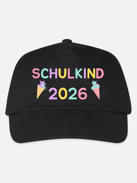 Schulkind 2026 Pastell Schrift Mädchen Schultüte - Kinder Basecap - Schwarz