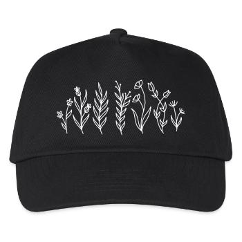 Wildblumen Botanical Line Art Blumenwiese - Kinder Basecap - Schwarz - Vorne