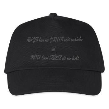 Morgen Gestern Spaeter Frueher2 - Kinder Basecap - Schwarz - Vorne