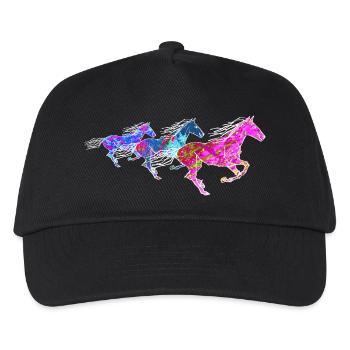 wild horses pink blue horse lovers galloping - Kids’ Baseball Cap - black - Front