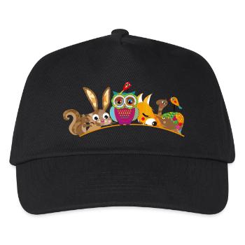 acht niedliche Waldtiere als Banner - Kinder Basecap - Schwarz - Vorne