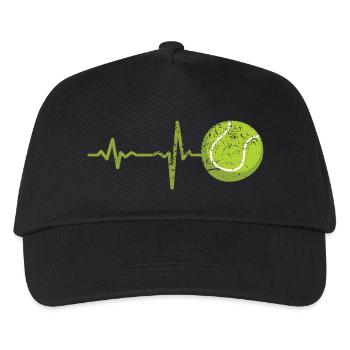 Geschenk Heartbeat Tennis - Kinder Basecap - Schwarz - Vorne