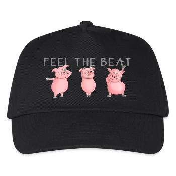 feel the beat - lustige Schweine tanzen - Kinder Basecap - Schwarz - Vorne