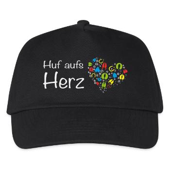 Huf aufs Herz - Hand aufs Herz! Wortspiel Tiere - Kinder Basecap - Schwarz - Vorne