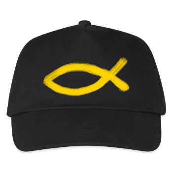 yellow Jesus fish fish Ichthys fish - Kids’ Baseball Cap - black - Front