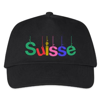 SCHWEIZ. LAND. GENF. HUMOR. FLAGGE - Kinder Basecap - Schwarz - Vorne