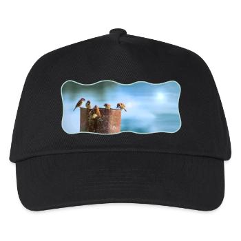 Fotodesign Spatzen-Meeting geschwungen umrandet - Kinder Basecap - Schwarz - Vorne