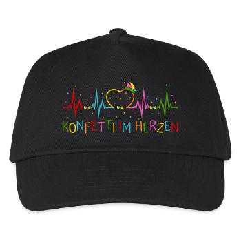 Fasching Herzschlag EKG Konfetti im Herzen Party - Kinder Basecap - Schwarz - Vorne
