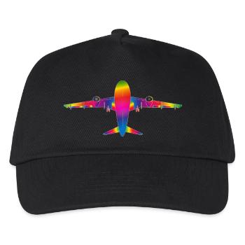 Flugzeug in Regenbogenfarben - Kinder Basecap - Schwarz - Vorne