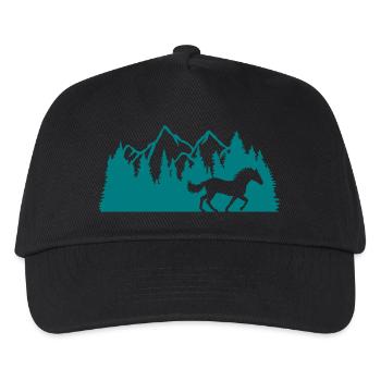 Wald Berge Natur Pferd - Kinder Basecap - Schwarz - Vorne