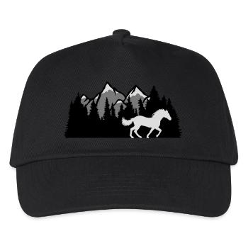 Berge Wald Natur Pferd - Kinder Basecap - Schwarz - Vorne