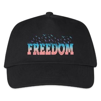 Freedom Freiheit Schrift Bunt Vögel Vintage Retro - Kinder Basecap - Schwarz - Vorne