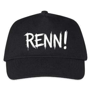 Renn! (Rennen Laufen Joggen Läufer Läuferin)  - Kinder Basecap - Schwarz - Vorne