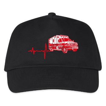 Shirt Geschenk Heartbeat Krankenwagen - Kinder Basecap - Schwarz - Vorne